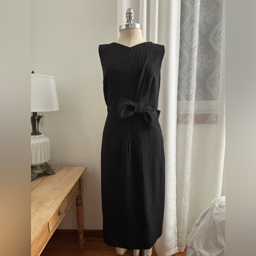 TAHARI Black Pinstripe Dress with Bow, EUC, Sz 14